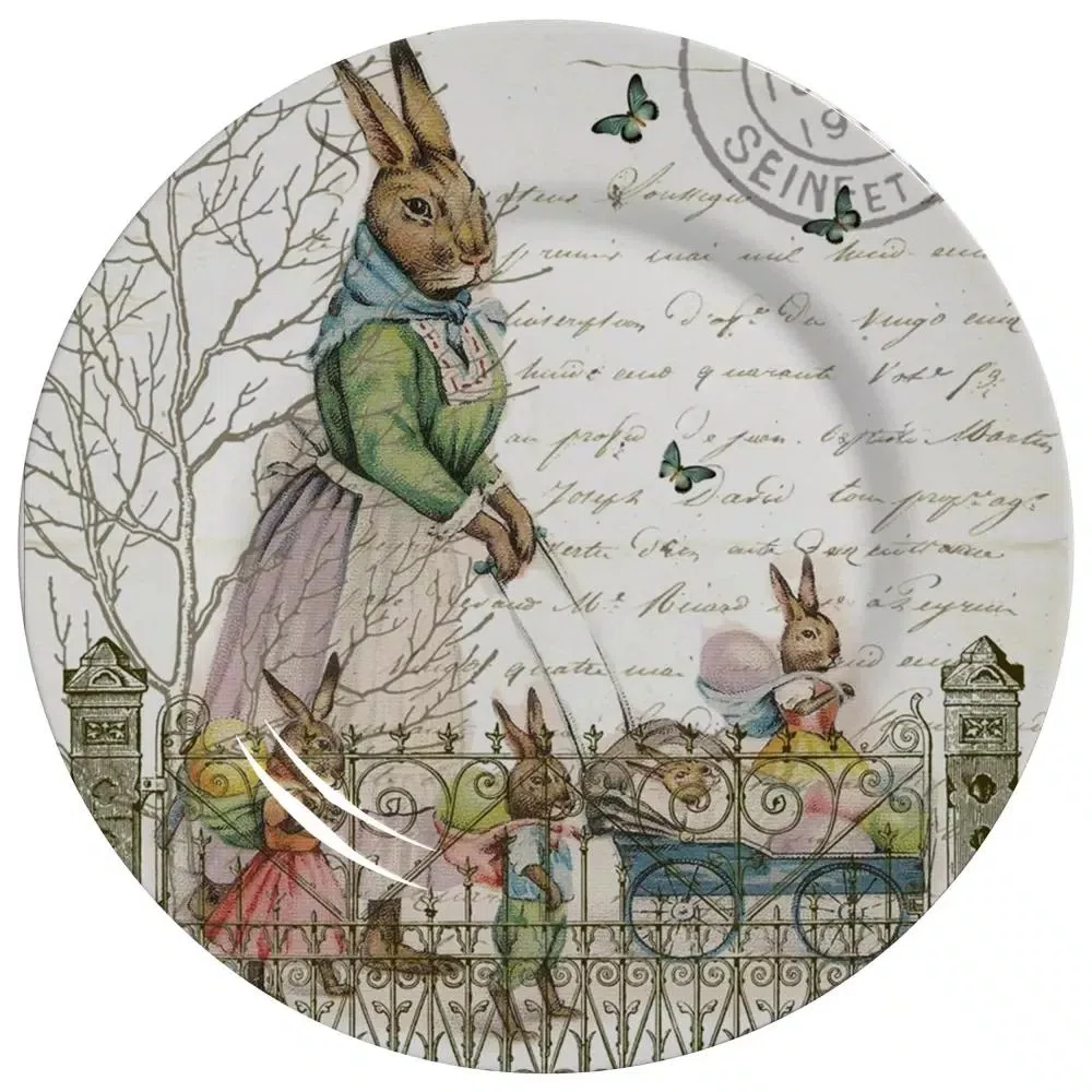 Jogo 06 Pratos Rasos Easter Vintage Alleanza Cerâmica 29 cm 