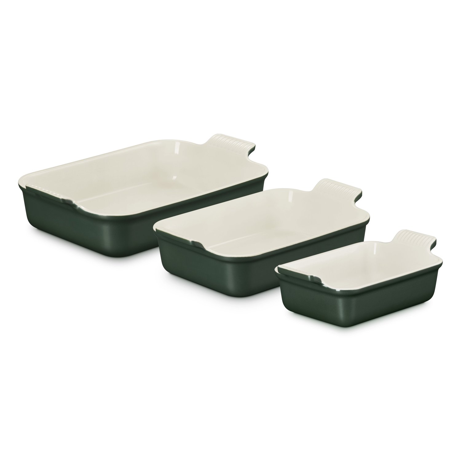 Jogo de 3 Travessas Retangulares de Cerâmica Heritage Le Creuset Foret