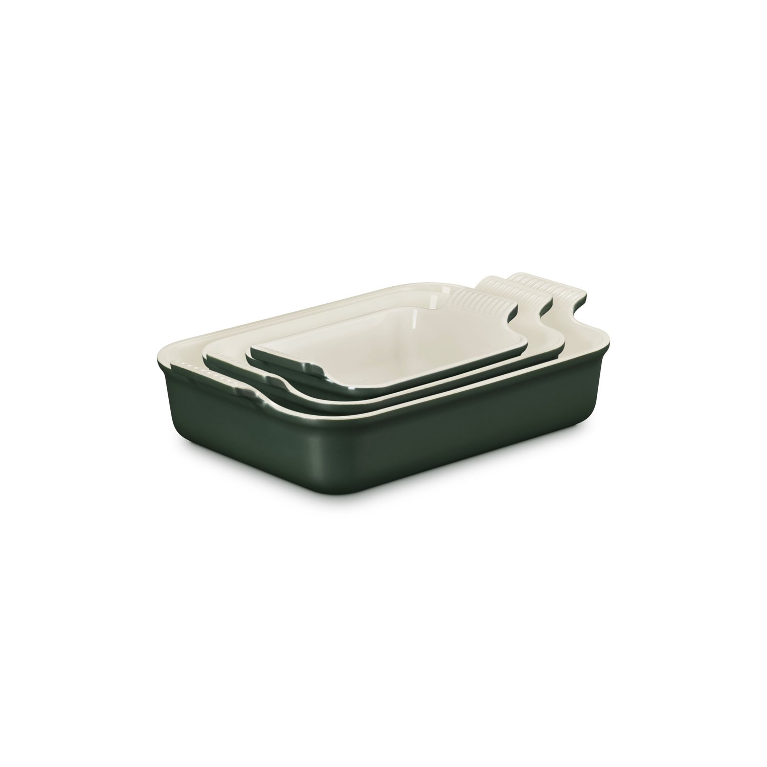 Jogo de 3 Travessas Retangulares de Cerâmica Heritage Le Creuset Foret