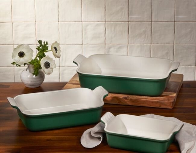 Jogo de 3 Travessas Retangulares de Cerâmica Heritage Le Creuset Foret
