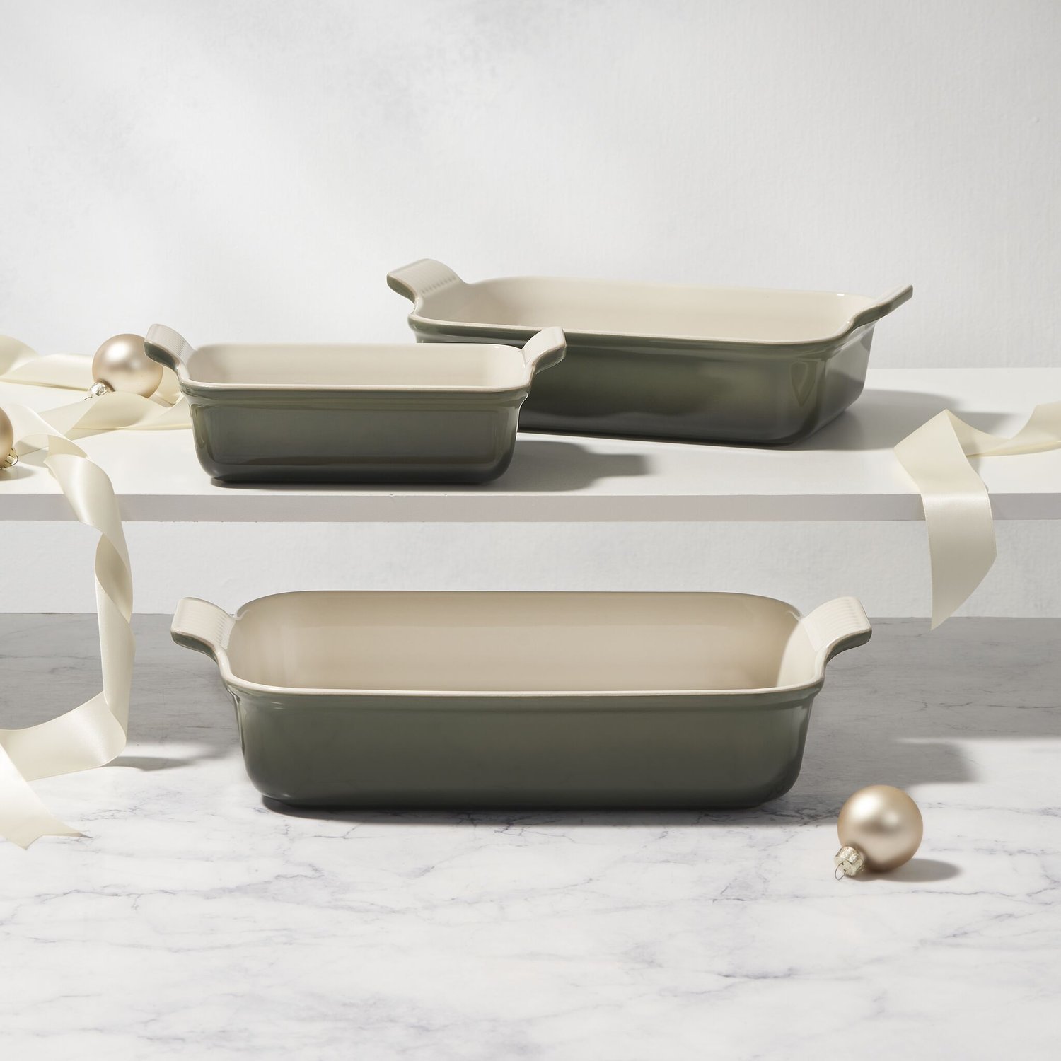 Jogo de 3 Travessas Retangulares de Cerâmica Heritage Le Creuset Thyme