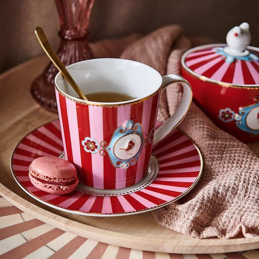 Açucareiro Medallion Love Birds Pip Studio Rosa/Vermelho