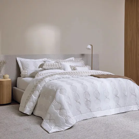 Almofada Piume 600 Fios Trussardi Branco/Legno 30cm x 40cm