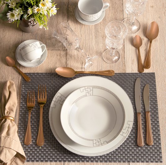 Aparelho de Jantar 42 Peças em Porcelana Geometrico Cinza Wolff