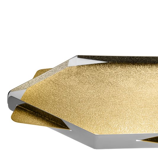 Bandeja Bar Desigual 6 Lados Craquelê Riva Aço Inox e Ouro 62 cm