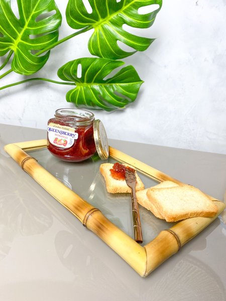 Bandeja de Bambu e Vidro M Retangular Lilian Gift Design