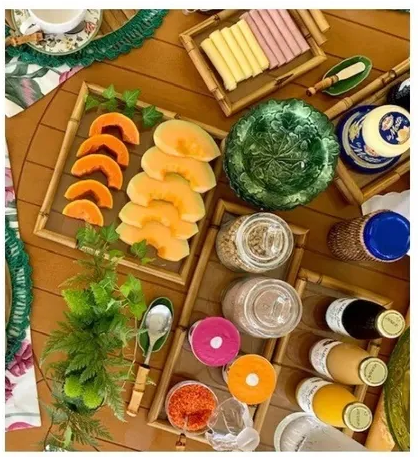 Bandeja de Bambu e Vidro M Retangular Lilian Gift Design