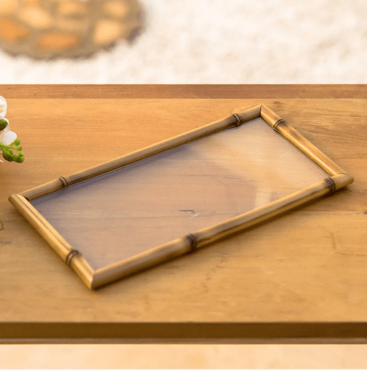 Bandeja de Bambu e Vidro M Retangular Lilian Gift Design