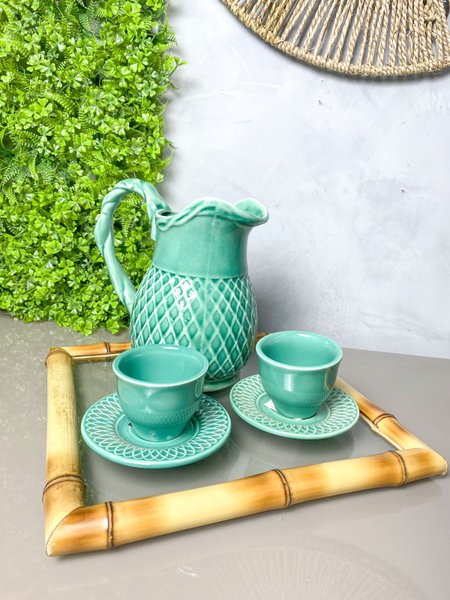Bandeja de Bambu e Vidro Quadrada Lilian Gift Design