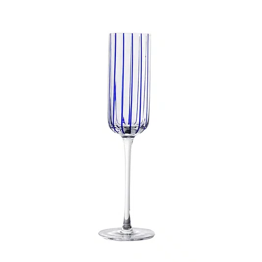Jogo de 6 Taças para Champagne Transparente com Listras Azuis 190 ml
