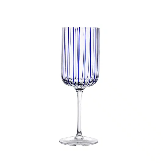 Jogo De 06 Taças De Vinho Transparente Com Listras Azuis 400 ml