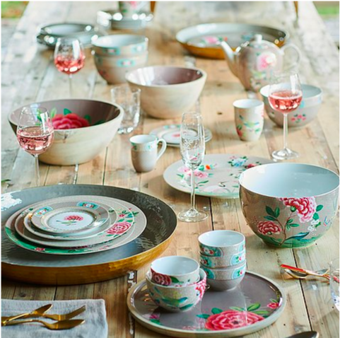 Bandeja Esmaltada Blushing Birds Pip Studio Cáqui e Dourada 50 cm