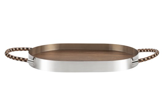 Bandeja Oval Rapunzel Fundo Madeira St James Prata 60 x 40 cm