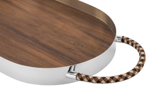 Bandeja Oval Rapunzel Fundo Madeira St James Prata 60 x 40 cm