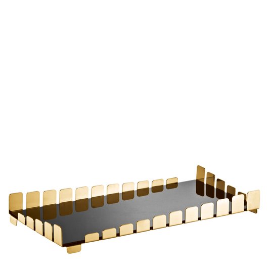Bandeja Piano Bar Retangular Aço Inox Com Vidro Preto Riva 63 cm