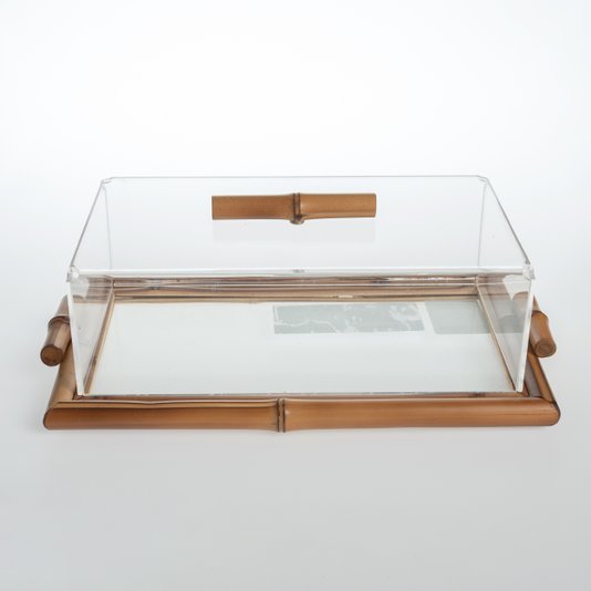 Bandeja Reta Bambu com Vidro Sweet Home Decor