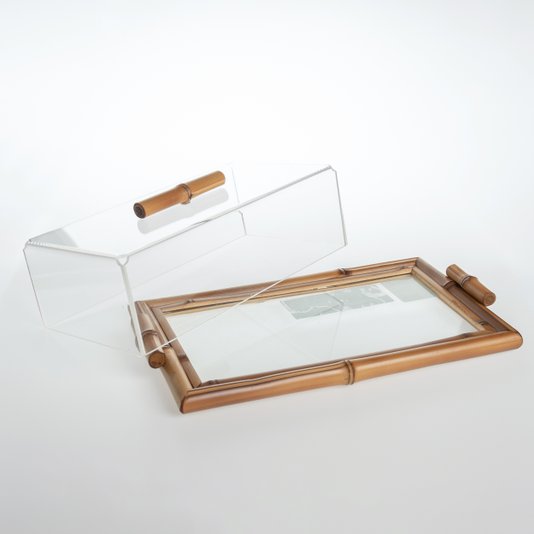 Bandeja Reta Bambu com Vidro Sweet Home Decor