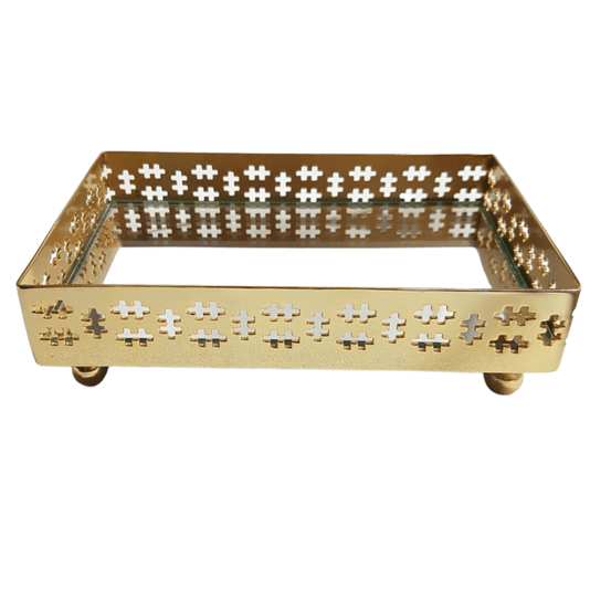 Bandeja Retangular Espelhada Ouro 24K Galeria Cross St James 16 x 10 cm