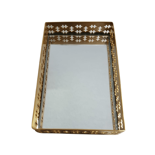 Bandeja Retangular Espelhada Ouro 24K Galeria Cross St James 16 x 10 cm