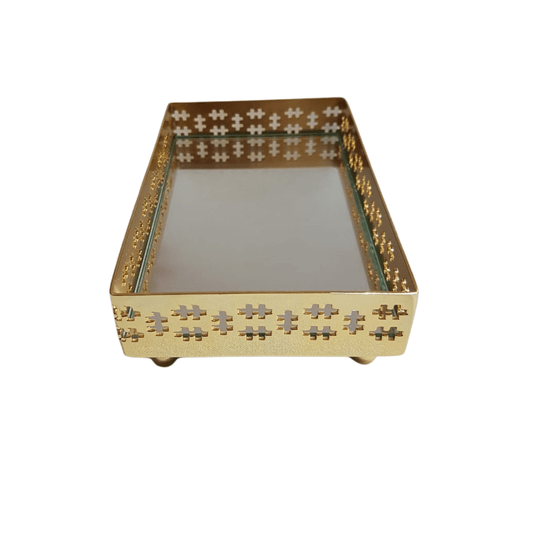 Bandeja Retangular Espelhada Ouro 24K Galeria Cross St James 16 x 10 cm