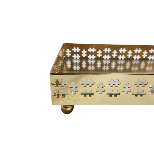 Bandeja Retangular Espelhada Ouro 24K Galeria Cross St James 16 x 10 cm