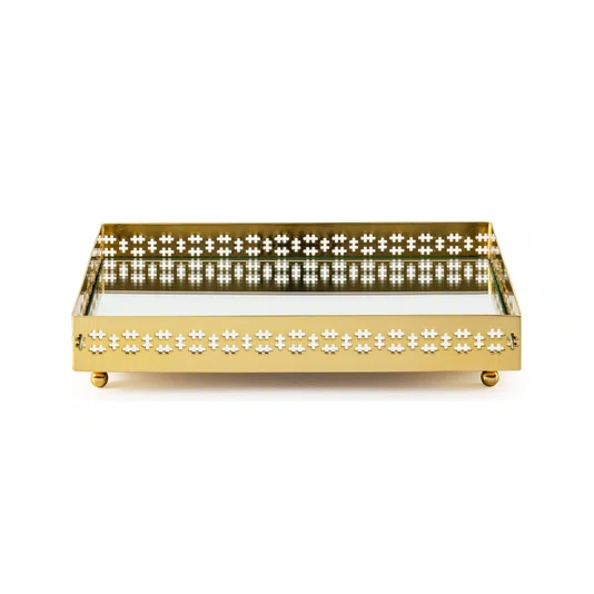 Bandeja Retangular Galeria Cross Espelhada St. James Ouro 27 cm