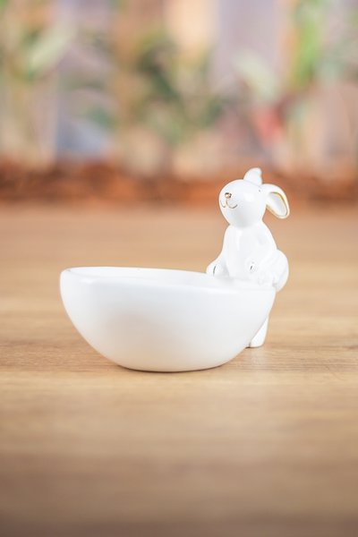 Bowl Coelho em Porcelana Decorativo Tok da Casa 17 x 11 x 12 cm