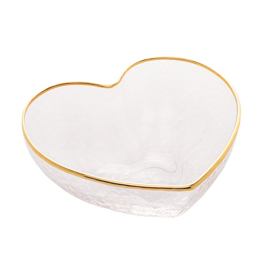 Bowl De Vidro Coração com Borda Dourada Bon Gourmet 15x14x6 cm