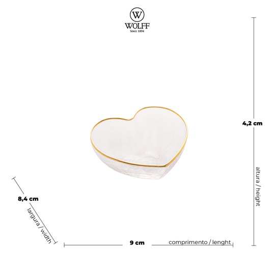 Bowl De Vidro Coração Borda Dourada Bon Gourmet  9x8x4 cm