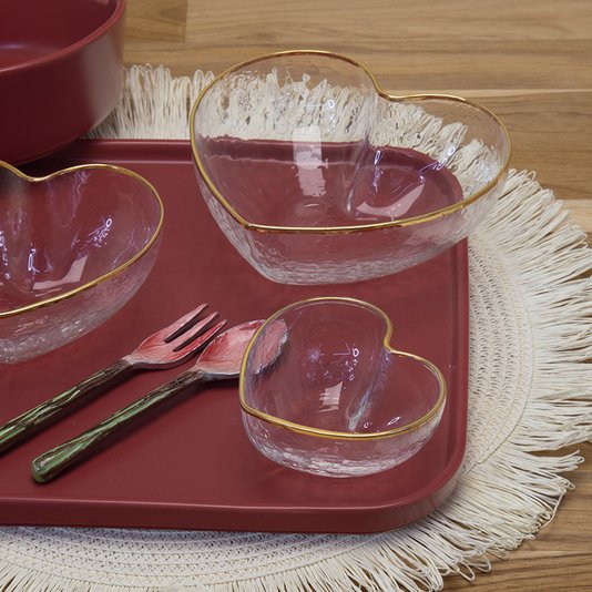 Bowl De Vidro Coração Borda Dourada Bon Gourmet  9x8x4 cm