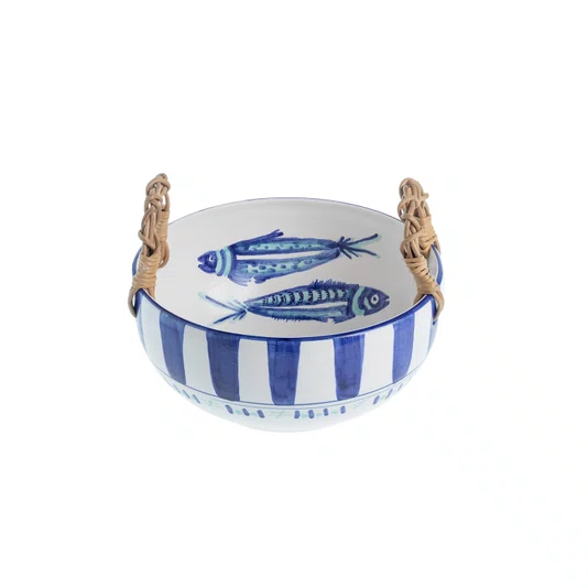 Bowl Redondo em Cerâmica com Alças em Junco Peixes 19 cm