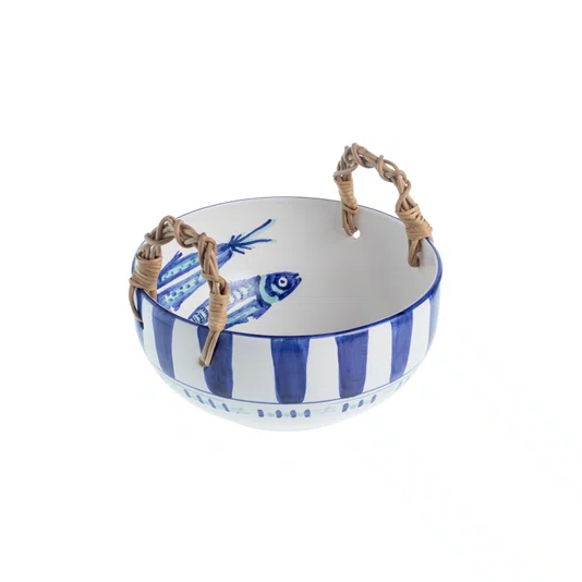 Bowl Redondo em Cerâmica com Alças em Junco Peixes 19 cm