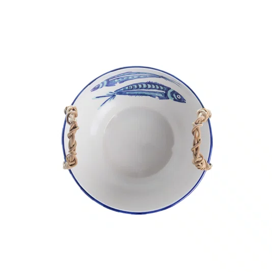 Bowl Redondo em Cerâmica com Alças em Junco Peixes 19 cm