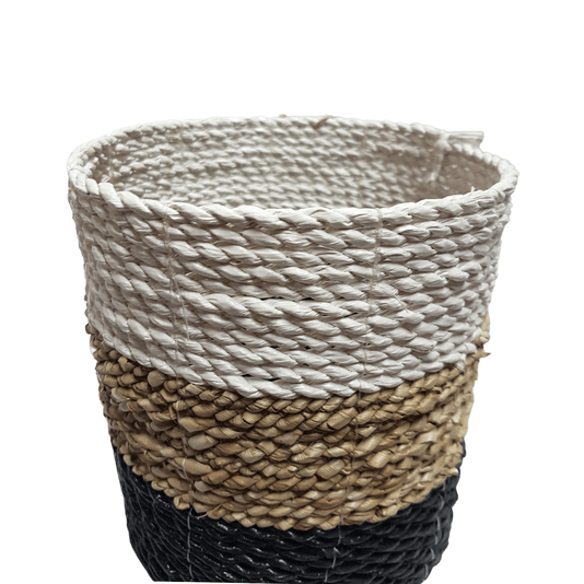 Cachepot Reto em Fibra Natural Thay Thay Branco Natural e Preto