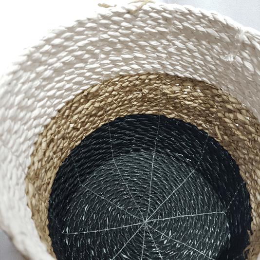 Cachepot Reto em Fibra Natural Thay Thay Branco Natural e Preto