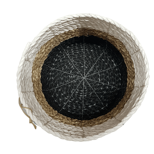 Cachepot Reto em Fibra Natural Thay Thay Branco Natural e Preto