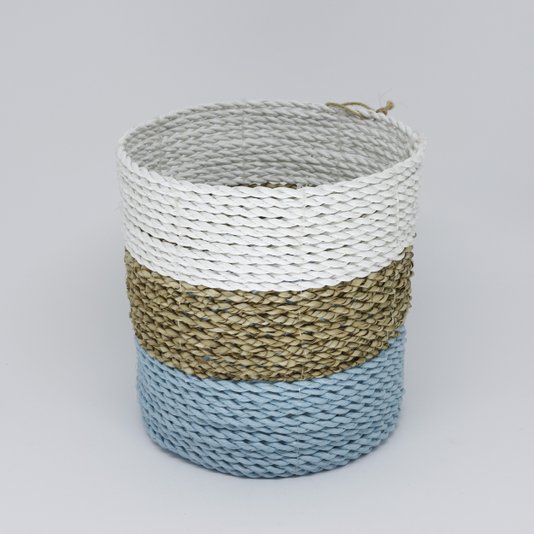 Cachepot Reto G Em Fibra Natural Thay Thay Branco Natural E Turquesa