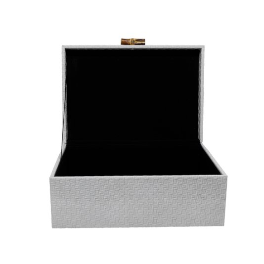 Caixa de Madeira com Puxador de Bambu G BTC Off White 29 x 21,5 cm