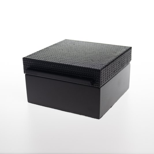 Caixa De Madeira Tresse PP Couro Elisa Atheniense Home Preto 16 x 16 cm
