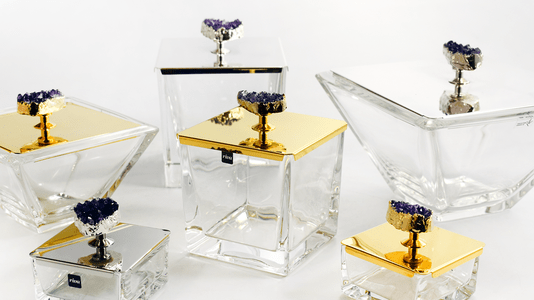 Caixa Riviera Grande Ouro 24K com Pedra Druza 20 x 20 cm