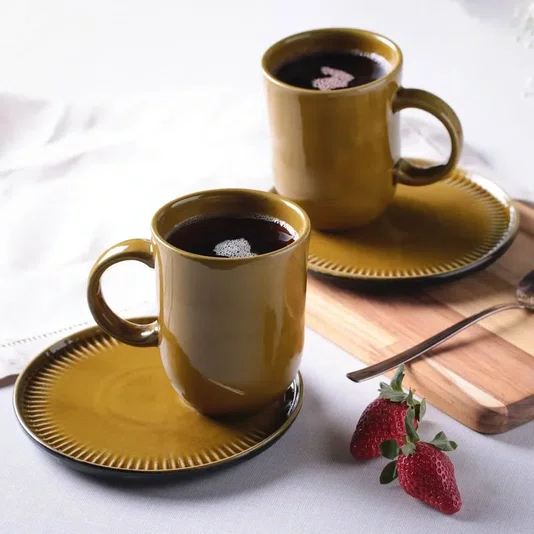 Caneca Coup Com Pires Stoneware Âmbar Porto Brasil 330 ml