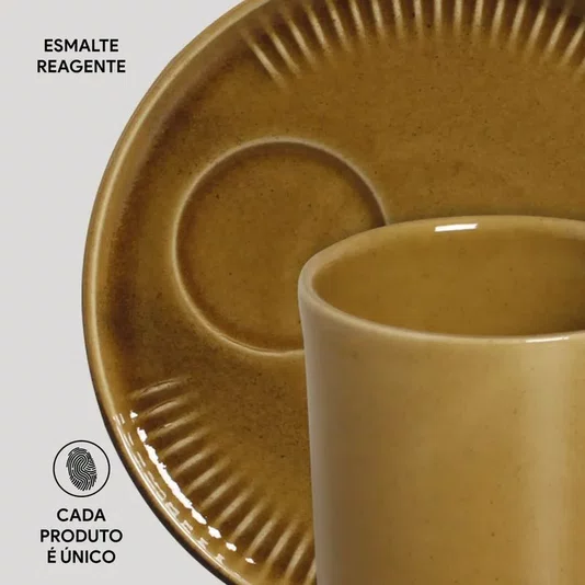 Caneca Coup Com Pires Stoneware Âmbar Porto Brasil 330 ml
