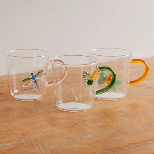 Caneca em Vidro Borossilicato Borboleta 320 ml