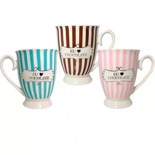 Caneca Eu Amo Chocolate de Ceramica Cromus Rosa