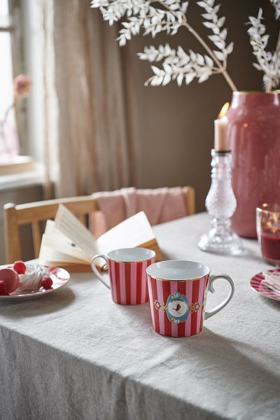 Caneca Grande Medallion Stripes Love Birds Rosa/Vermelho
