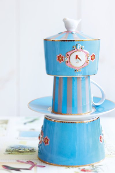 Caneca Medallion Love Birds Pip Studio Azul Stripes 150ml