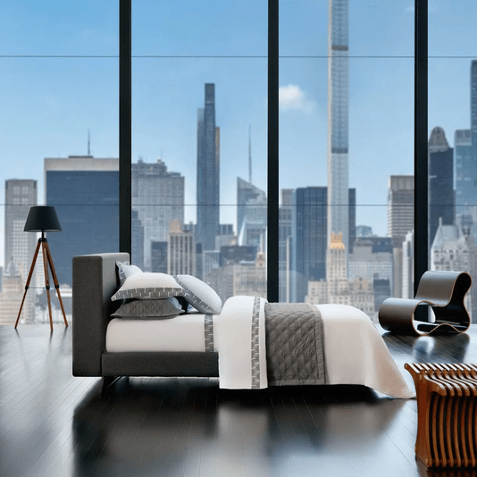Jogo Capa de Edredom Queen 300 Fios Estampado The Skyline By The Bed Preto e Branco