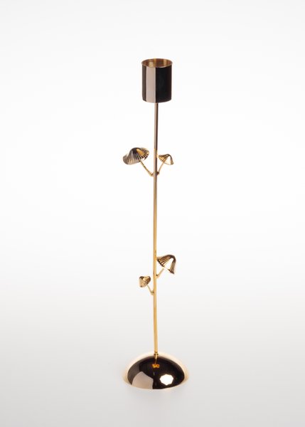Castiçal Alto Cogumelos Sui Objetos Dourado