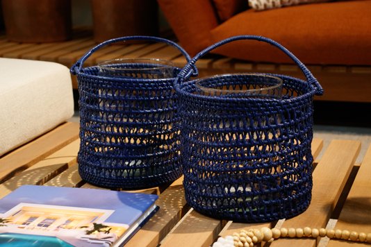 Castiçal Tresse em Rattan Thay Thay Azul Marinho