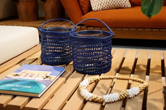 Castiçal Tresse em Rattan Thay Thay Azul Marinho